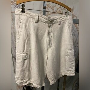 EUC Cubavera Cargo Shorts Mens Size 34 Khaki Natural Linen Blend Pockets